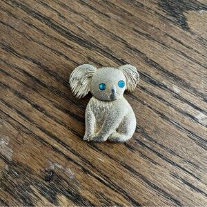 Vintage Gold Koala Brooch with Blue Eyes